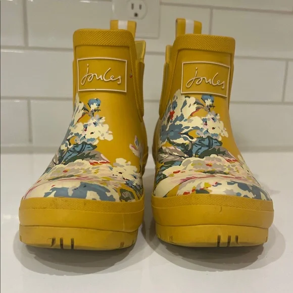 Joules Yellow Floral Ankle Rain Boots - Picture 4 of 8